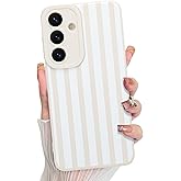 KANGHAR Compatible with Samsung Galaxy S25 Case, Silicone Stripes Cute Pattern, Camera Protection Soft Slim Phone Case for Girls Women -White