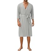 Ekouaer Men's Lightweight Kimono Spa Robe Knit Bathrobe Soft Sleepwear 3/4 Sleeve Loungewear with Pockets S-XXL