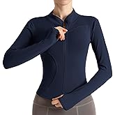 Ncvtang Women's Cropped Lightweight Stretchy Running Track Jackets Full Zip Slim Fit Athletic Tops with Thumb Holes