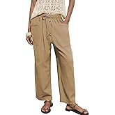 Acelitt Womens Linen Pants Drawstring Elastic Waist Casual Wide Leg Pants Beach Trousers with Pockets
