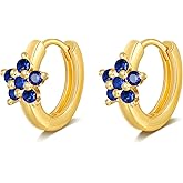 Lansora CZ Flower Huggie Hoop Earrings for Women Silver Post Hinged Hoop Cubic Zirconia Jewelry for Women