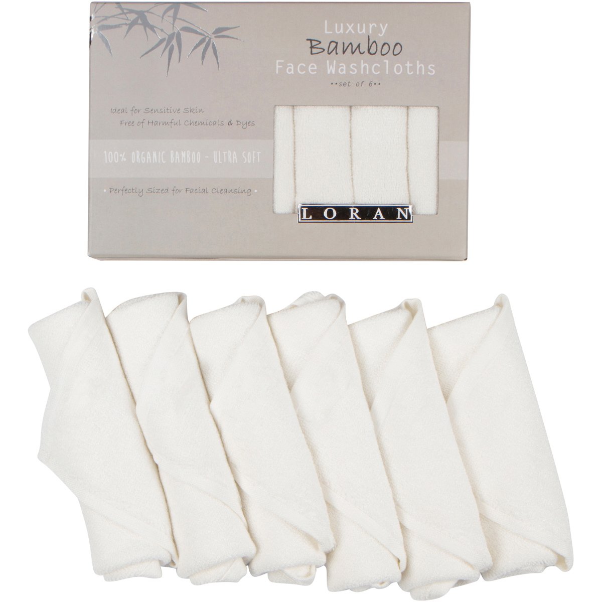 Luxury Bamboo Facial Washcloths, Set of 6, white, 10''x10''