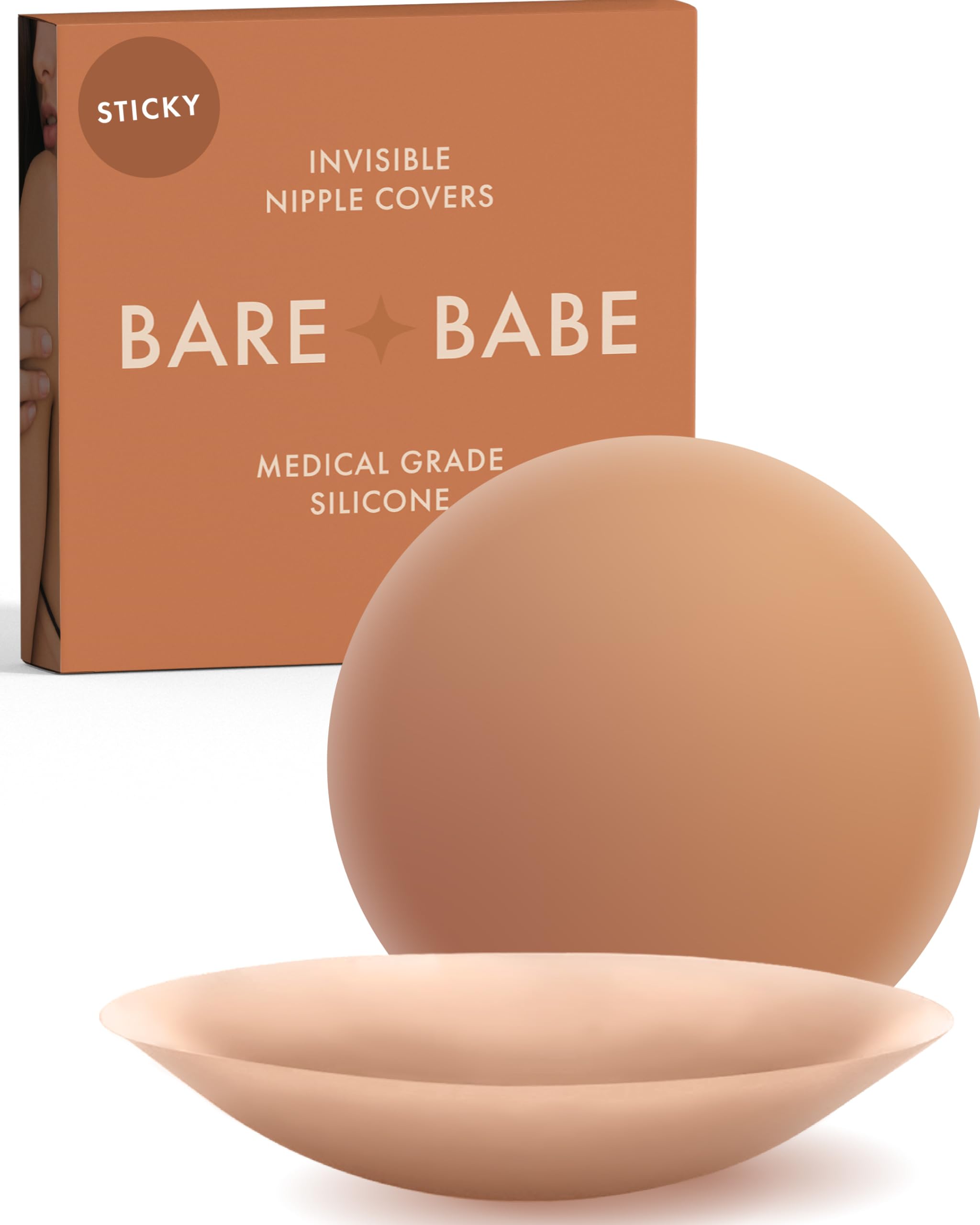Photo 1 of Bare Babe Reusable Silicone Nipple Covers - Waterproof, Nude, 4 Shades - Sticky Breast Stickers for Strapless Dress (Caramel, Large)