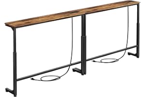 Kitstorack 2-Pack Narrow Console Table with Adjustable Height (25"-33") & 2 Power Outlets, Skinny Behind Couch Table, 79" Long x 5.9" Wide Sofa Side Table for Living Room, Rustic Brown