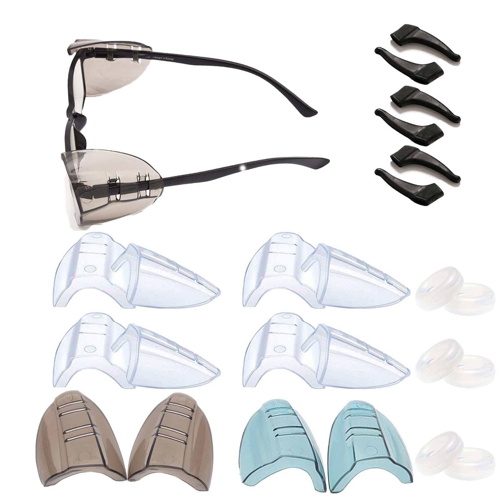 Vilbocr 6 Pairs Safety Eye Glasses Side Shields with 12PCS anti-slip cover,Eye Protection Flexible Anti Slip on Clear Side Shield for Safety Glasses Fits Small to Large Eyeglasses Universal (6 Pairs)