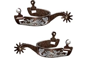 EQUSPUR Western Cowboy Spurs, 1 Pair Horse Spurs with Rowels, Antique Horse Boot Spurs with Hand-Carved Decoration for Adult Equestrian, Men Women