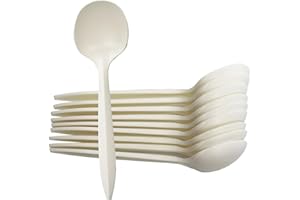 T Legend Eco-Friendly 50 Pack Cornstarch Soup Spoons, Ivory Large Capacity 5.3" Disposable Spoons for Hot Soup Milk Shake Salad etc.
