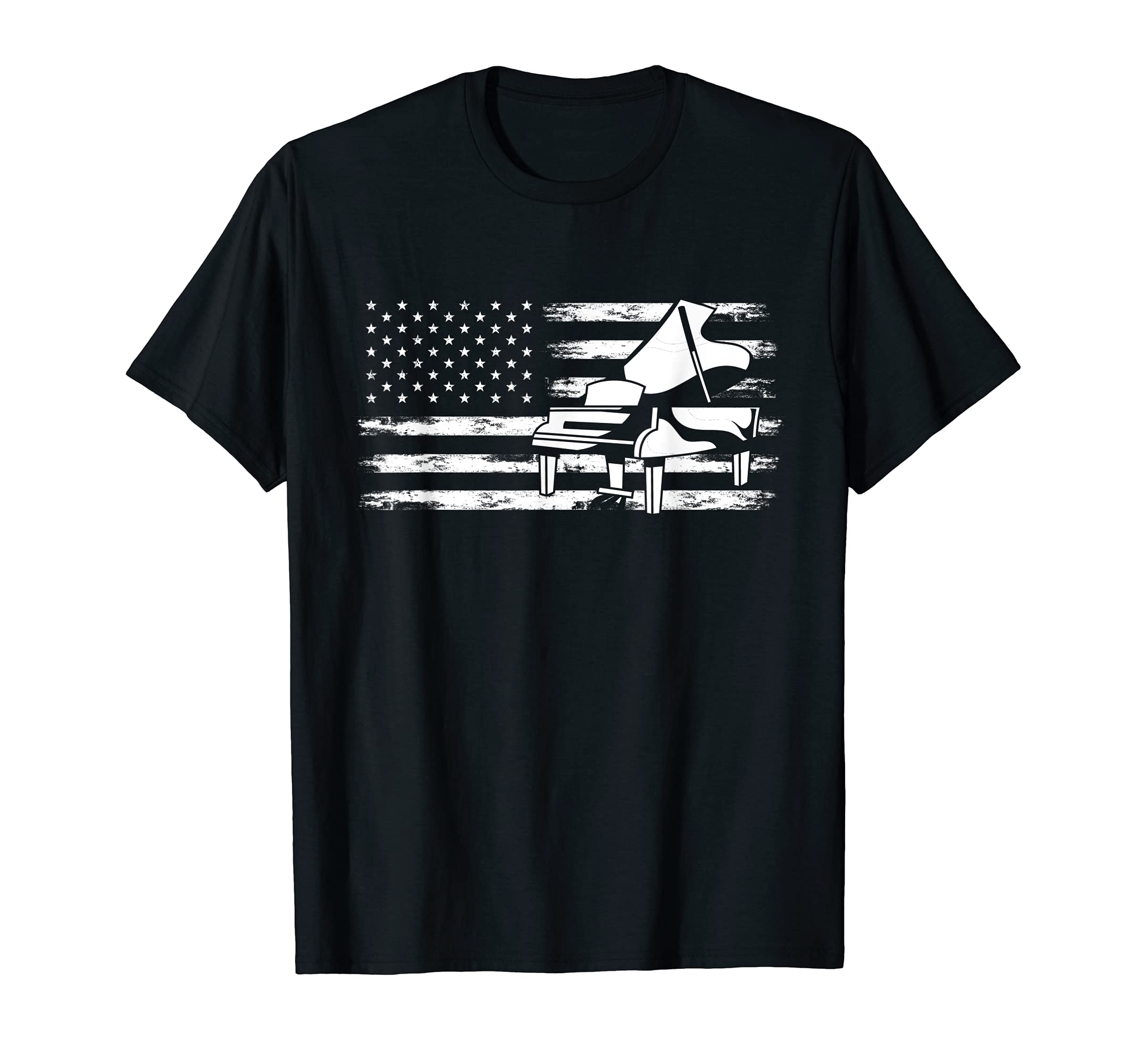 Proud American Pianist Keyboard Musician USA Flag Piano T-Shirt