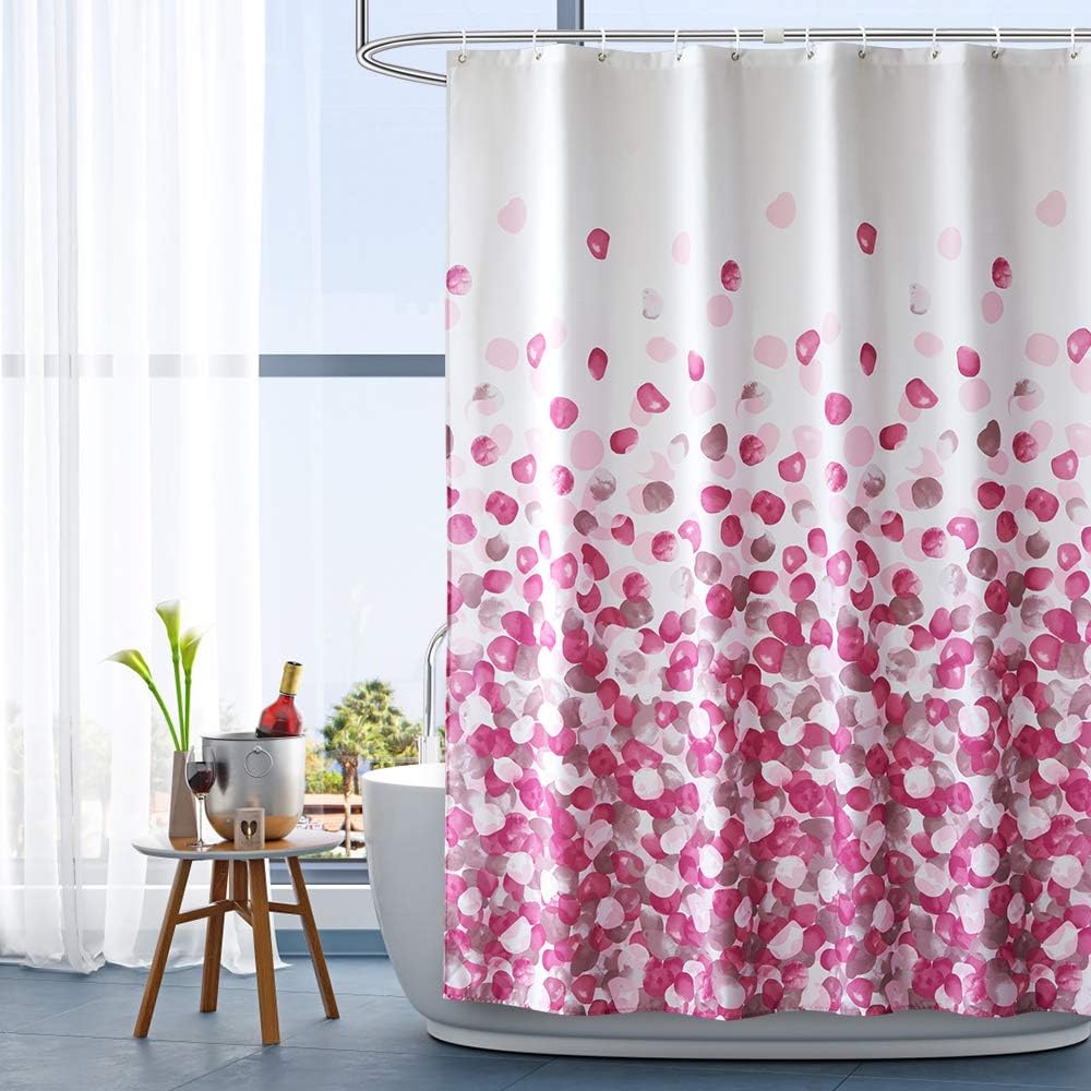 ARICHOMY Pink Shower Curtain Set Bathroom Fabric Curtains Waterproof
