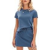 EXLURA Womens Summer 2 Piece Short Skirt Sets Short Sleeve Tshirt Matching Tennis Skort Cotton Airport Travel Vacation Outfit