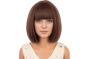 PATTNIUM Kids Short Brown Bob Wig Child Girls Chocolate Brown Bob wig with Bangs Cosplay Party Synthetic Wig Rose Net Daily Wear Wig