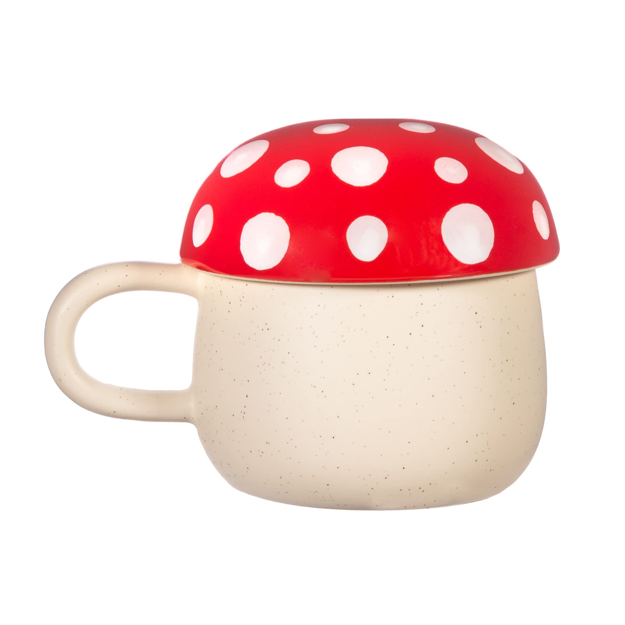 Sass & Belle Red Mushroom Mug with Lid - Novelty Coffee Cup, Tea Gift, Fun Sass and Belle Mug for Her or Him, Cute Collectible Kitchenware, Unique Gift Idea