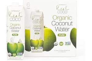 LIFE REFRESHED Real Coco Organic Pure Coconut Water (6-Pack 1L), USDA Organic, No Added Sugar, Plant Based, Packed with Electrolytes, Vegan