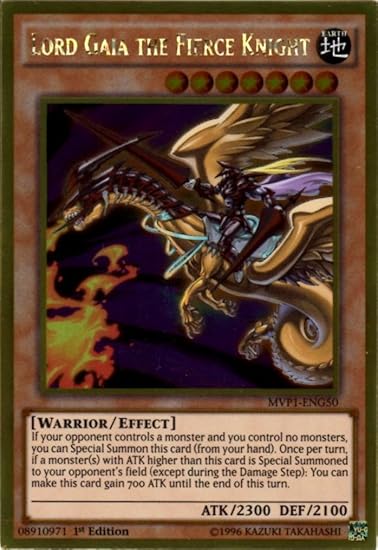 Amazon Com Yu Gi Oh Lord Gaia El Caballero Feroz Mvp1 Eng50 El Lado Oscuro De Las Dimensiones Paquete De Peliculas Edicion De Oro Primera Edicion Oro Raro Toys Games