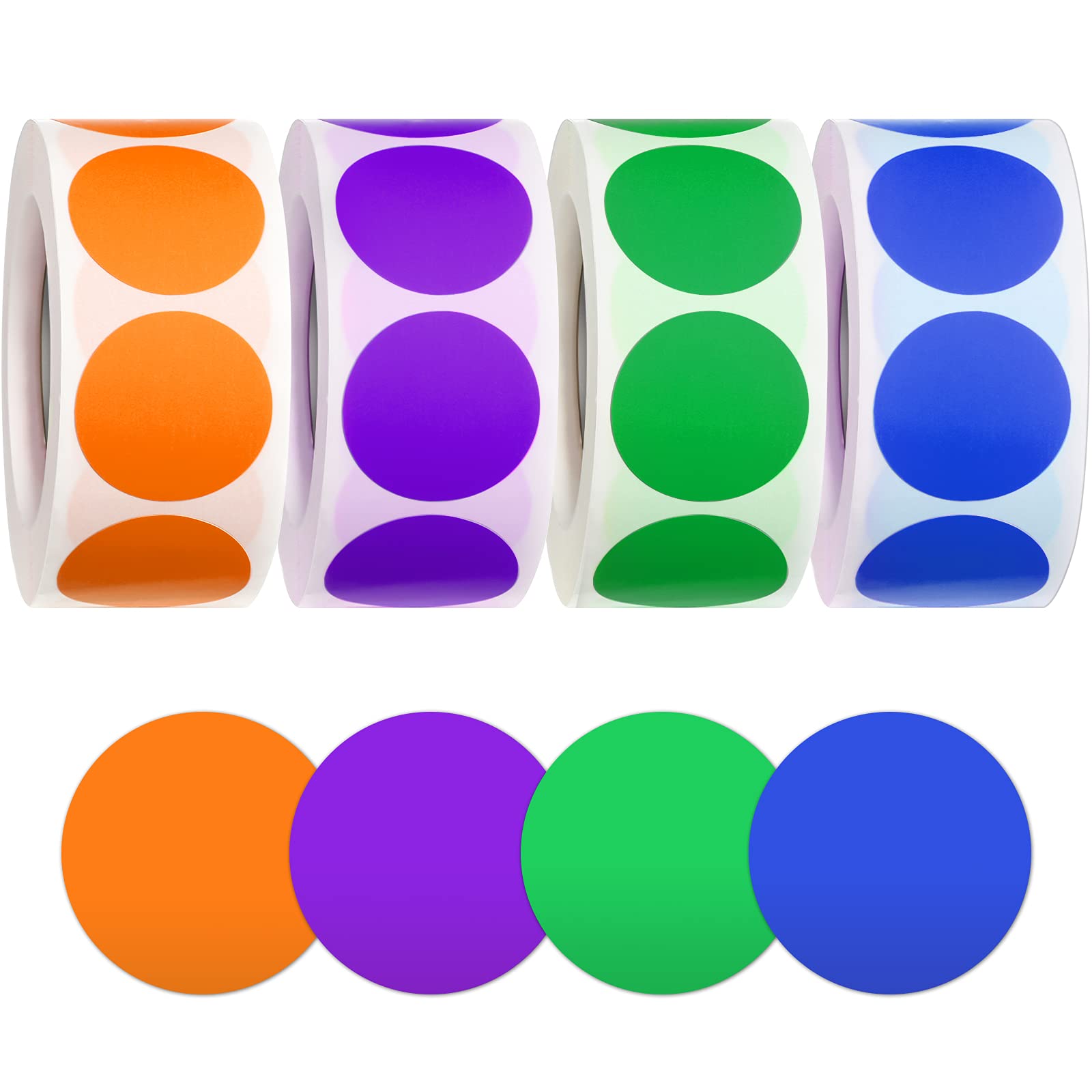 2000 Pieces Dot Stickers Colored Circle Round Removable Color-Code Dots Stickers Label Rolls Label Sticker for Office, Inventory Labeling 500 Pieces/Roll (Purple, Blue, Green, Orange)