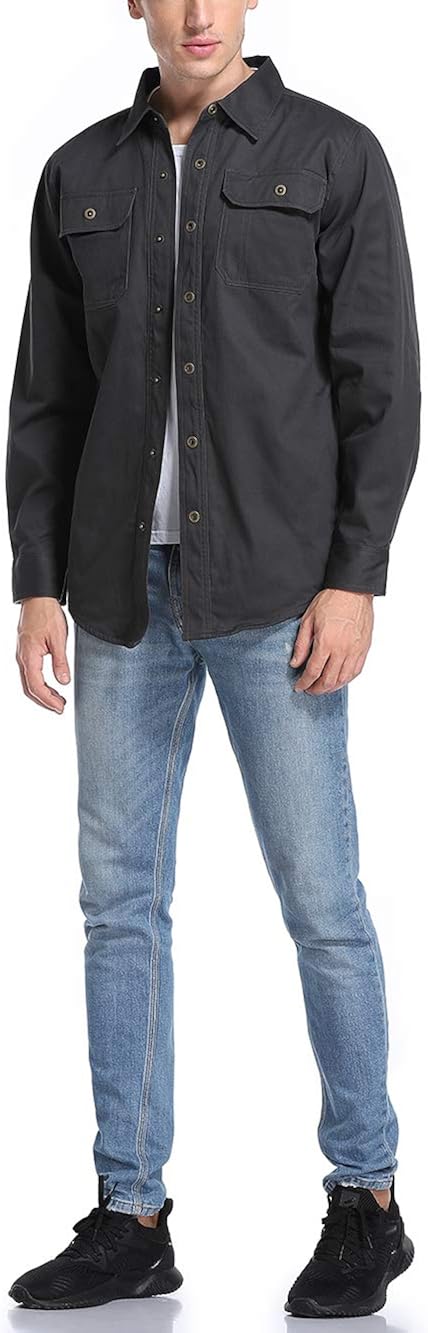 Men's Heavyweight Canvas Flannel Lined Shirt Jacket at  Men’s Clothing store