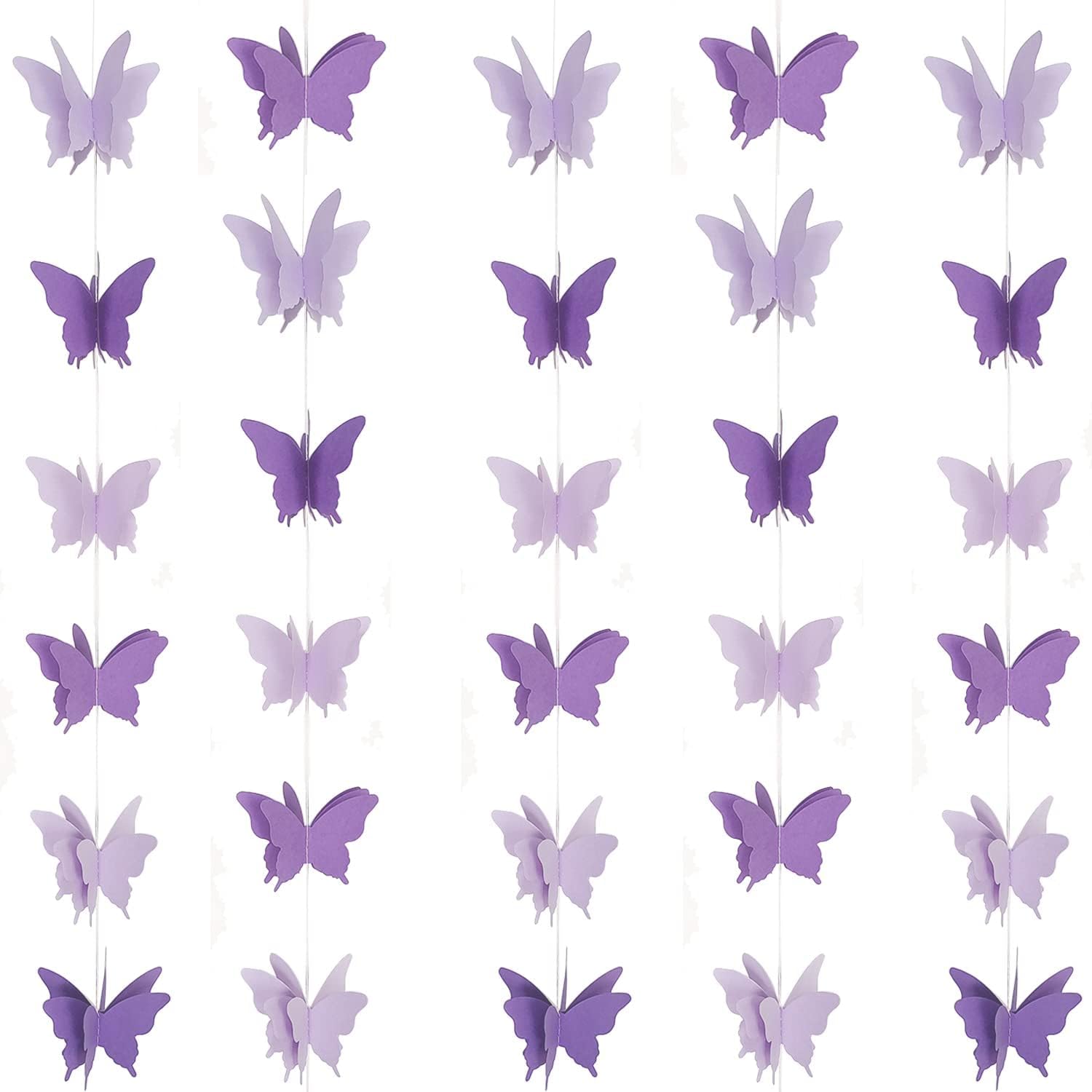 5Pcs Butterfly Wreath Decoration 3D Purple Lavender Butterfly Paper Wreath Hanging Decoration Banner, Home Proposal Party Decoration Supplies, Each Package 110 inches Long (Purple)
