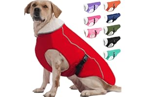 EMUST Dog Coat, Waterproof Pet Snow Jacket for Winter, Adjustable Small/Medium/Large Dog Coat/s for Winter, Red, L