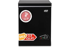 Krib Bling 3.5 Cu.Ft Compact Chest Freezer with Removable Basket, Top Door Open Freestanding Deep Freezer with 7 Gears Temperature Adjustment, Ideal for Home, Kitchen & Office, Black