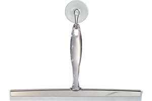 INTERDESIGN iDesign Zia Metal Suction Squeegee with Storage Hook Shower, Window, and Mirror Accessory for Master, Guest, Kids' Bathroom Cleaning, 12" x 7.5", Set of 2, Clear
