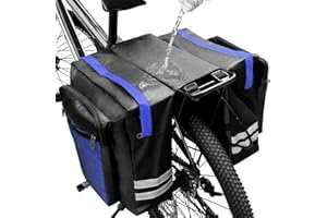 KLERICER Bike Rear Rack Double Pannier Bag, 30L Waterproof Bicycle Trunk Bag, Bike Pannier Bag with Reflective Trim, for Grocery Shopping Commuter Long Cycling Trip (Blue)