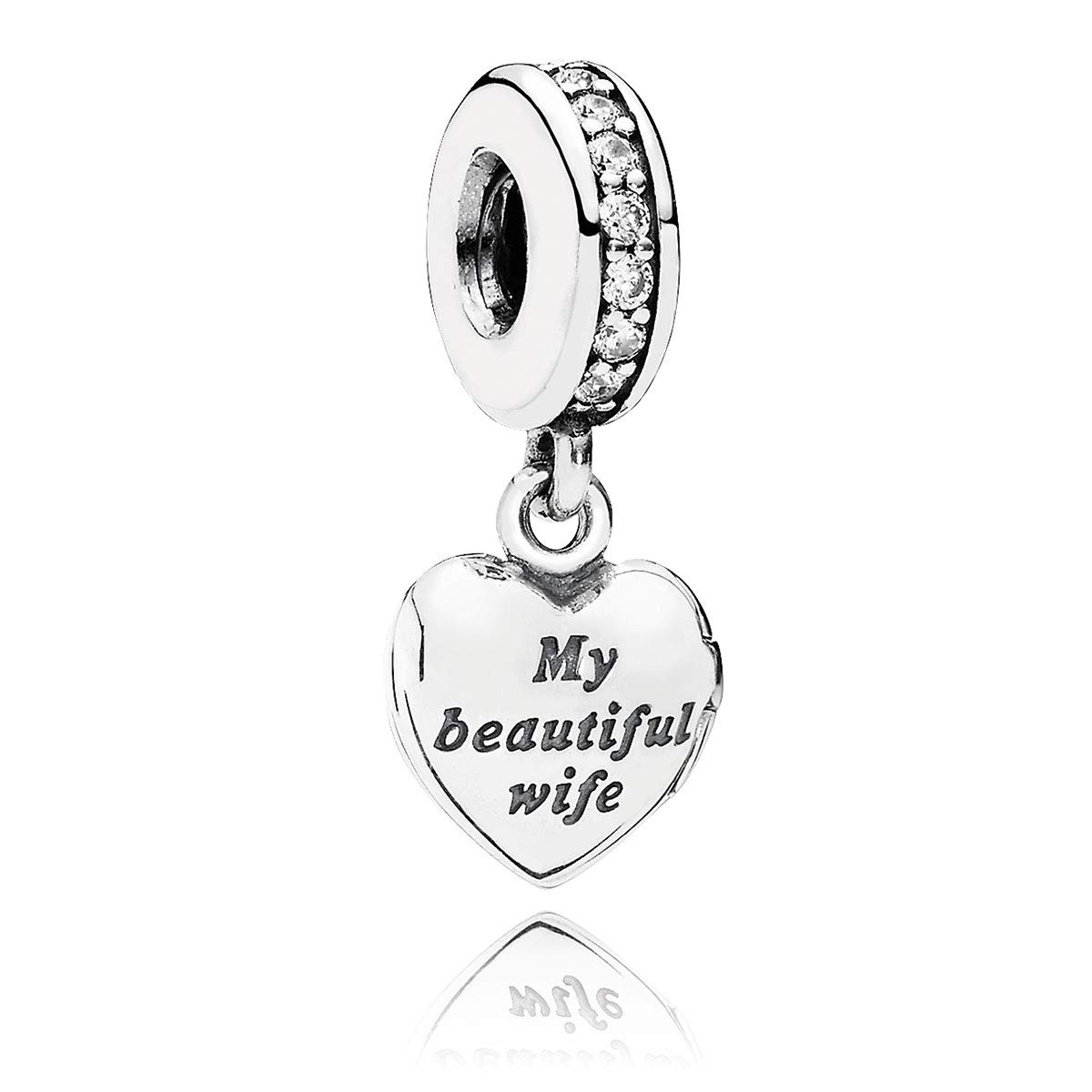 FGT Beautiful Wife Love Heart Charm Compatible with Pandora Cahrms Bracelets Anniversary Dangle Gift Necklace Pendant S925 Women Mum Lover Fiancee Girlfriend Birthday Valentines Day