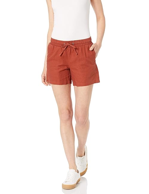 Amazon Essentials Women's 5" Inseam Drawstring Linen Blend Shorts (Available in Plus Size), Terracotta, Large