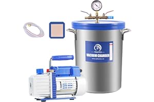 P PBAUTOS 9 Gallon Tempered Glass Vacuum Chamber with Two Rubber Seals, 33L Degassing Chamber Kit with 5 CFM 1/3HP Single Stage Vacuum Pump Without Oil, Perfect for Stabilizing Wood