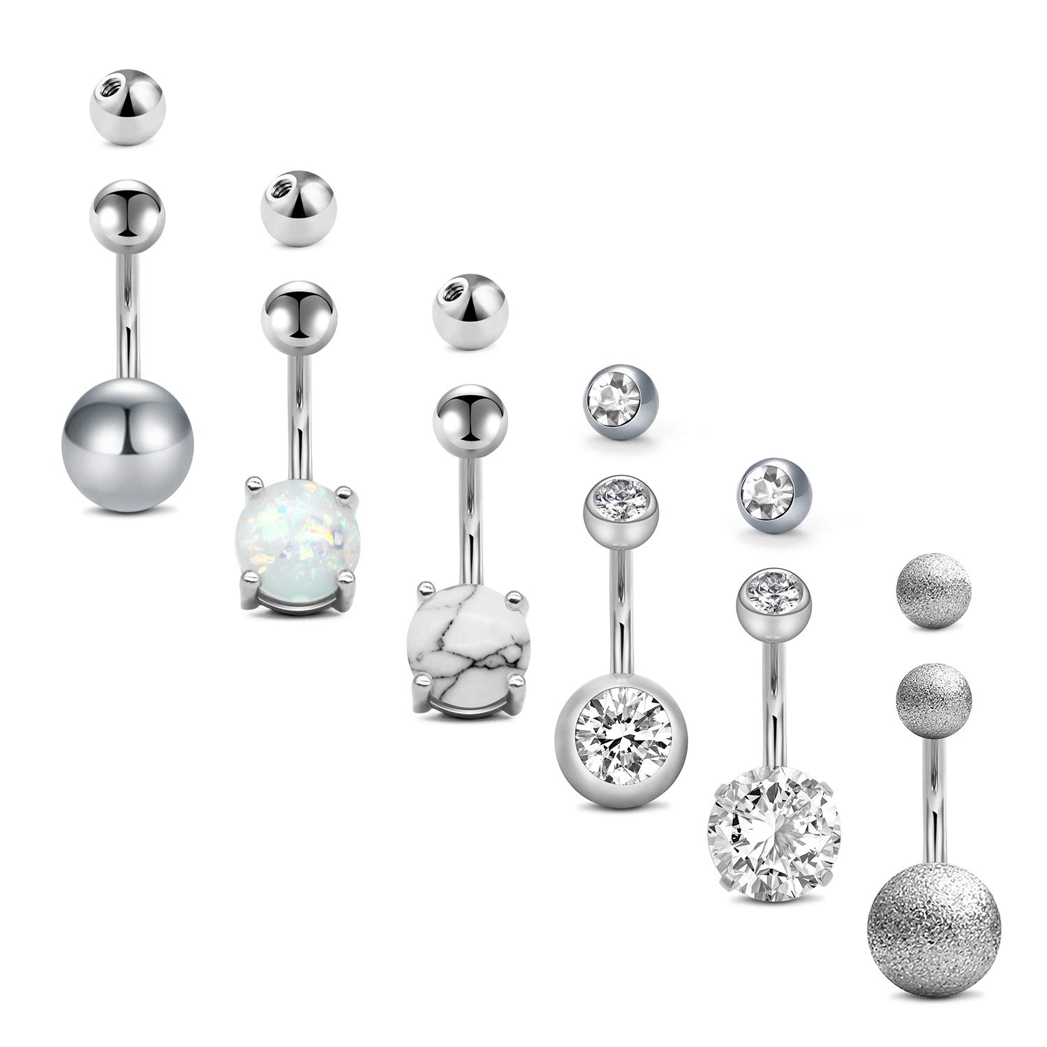 AceFun Belly Button Rings Surgical Steel Belly Navel Rings Piercing Replacement Balls For Women 6Pcs