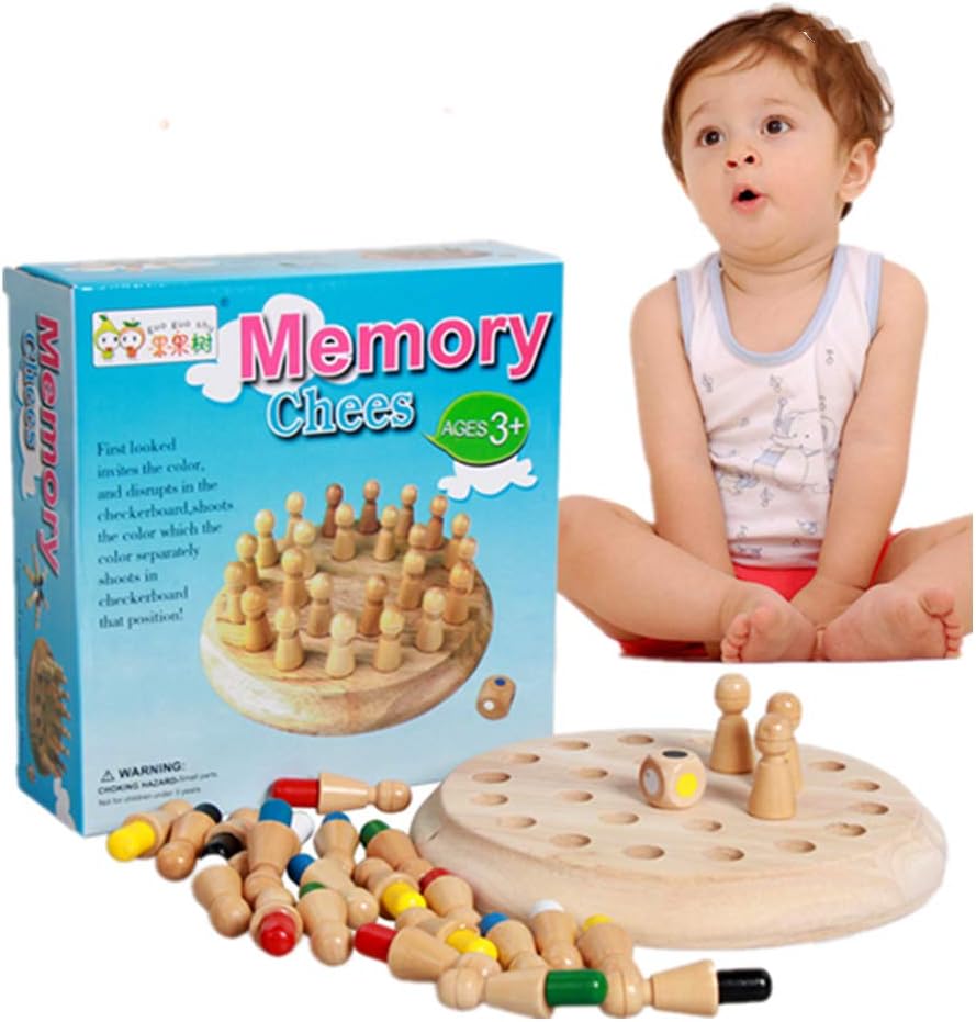 LOSFPVR Wooden Memory Matchstick Chess Game Toy Educational Intelligent Learning Toys Memory Training Color Board Game for Kids