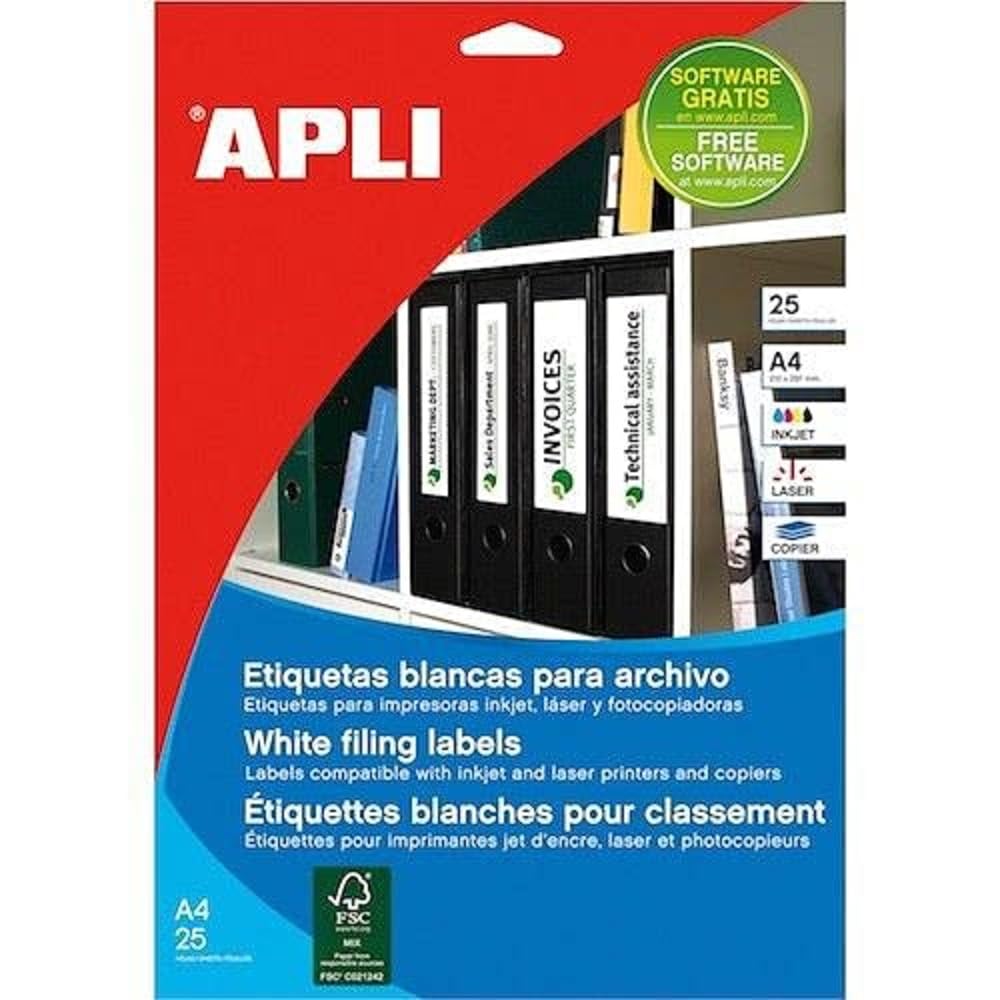 APLI 1232 White File Labels 190.0 x 38.0 mm 25 Sheets