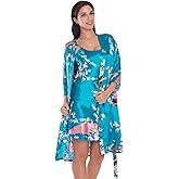 Women's Satin Nightgown with Robes Set 2 Piece Sleepwear Sexy Slip Gown Pajamas Set Silky Cami Nightwear