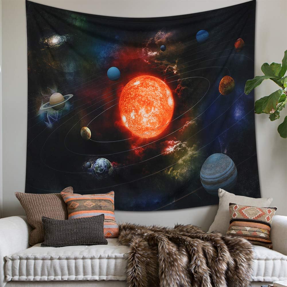 LOMOHOO Tapestry Wall Hanging Solar System Galaxy Planet Outer Space Sun Earth Universe Tapestries for Kids Gift Bedroom Living Room Dorm Wall Blanket (L: 58x79 inch)