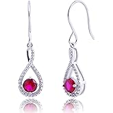 925 Sterling Silver Drop Dangle Earrings for Women | 33mm and 35mm July Birthstone Earrings | Beaded Gemstone with Hook Dangle Earrings and Filigree Dangle Earrings with Leverbacks by MAX + STONE