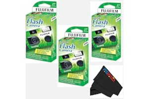 Fujifilm QuickSnap Flash 400 Disposable 35mm Camera with PixiBytes Microfiber Cleaning Cloth... (3 Packs (1 Twin /1 Single Pack))
