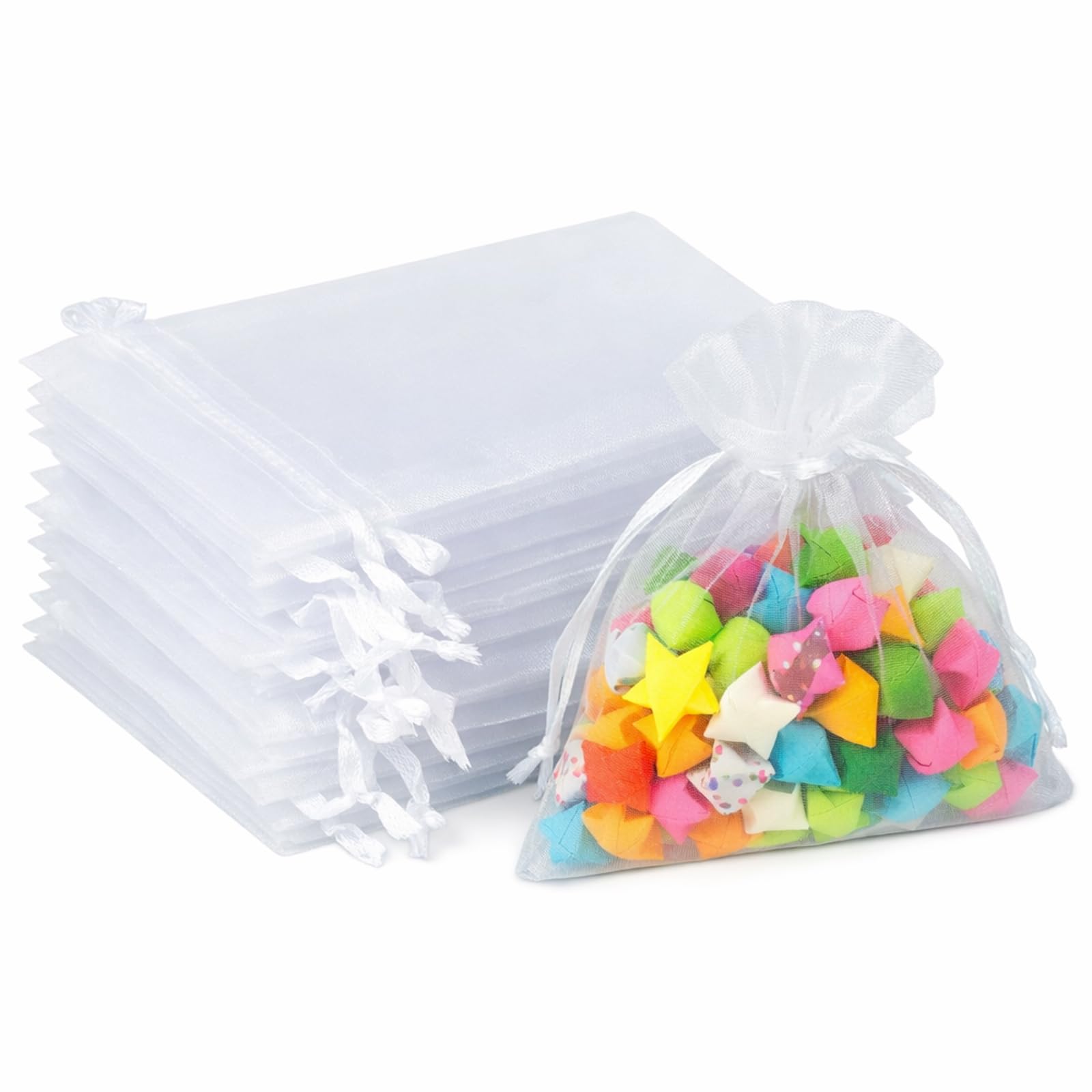 G2PLUS White Organza Gift Bags: 7x9 CM Clear Mesh Pouches, 100 PCS Organza Jewellery Bags, Small Favour Pouches for Wedding, Birthday Party Supplies