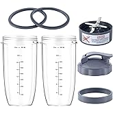7 Pieces nutribullet Blender Cups & Blade Replacement Set 32oz Huge Cup with 1 Flip-Top To-Go Lid and 1 Lid Ring & Premium Ex