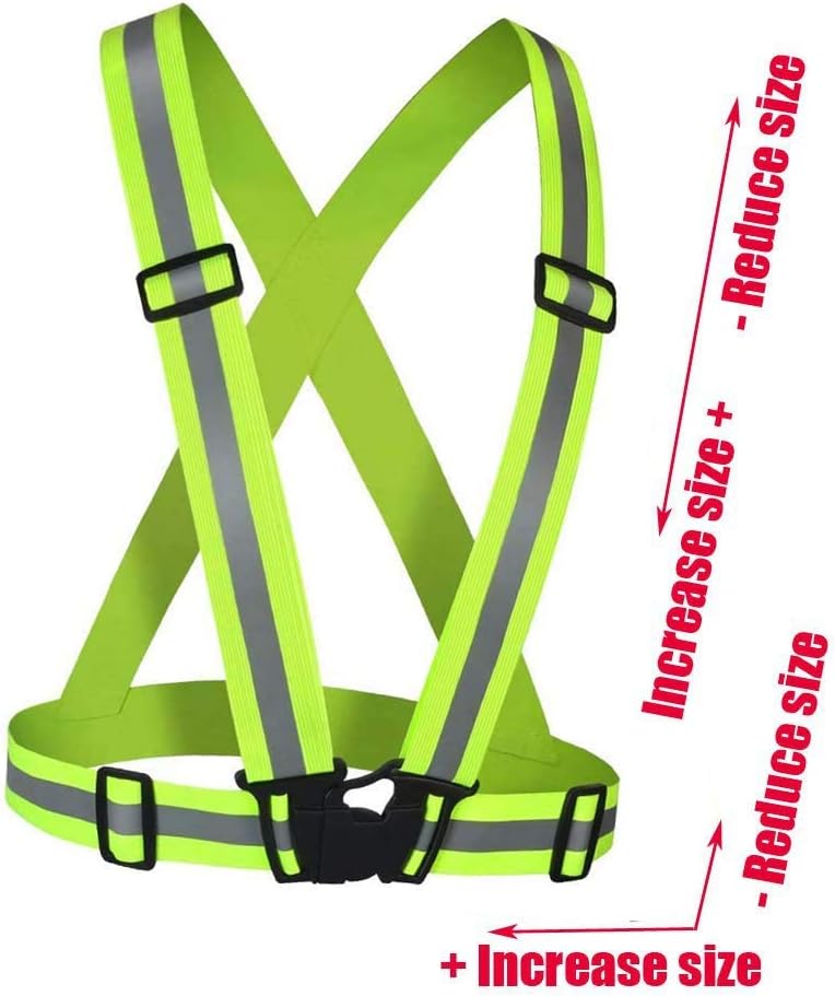 Reflective Vest (2 Pack) Lightweight, Adjustable & Elastic Safety & High Visibility for Running Jogging, Walking, Cycling Fits Over Outdoor Clothing - Motorcycle Jacket Outdoor Gear (Green) - - 