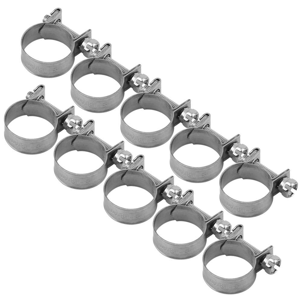 TOPINCN 10Pcs/Set Hose Clamps Stainless Steel Heavy Duty T-Bolt Mini Fuel Line Pipe Clips 6Mm-20Mm Optional Size for Plumbing (16-18Mm)