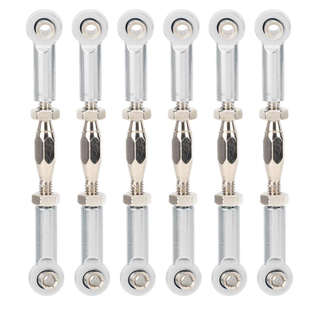 Tbest RC Pull Rod, 6Pcs Adjustable Servo Links Tie Rod Aluminum Alloy Turnbuckle Rod Linkage Set for RC Hobby Car Model(Silver),Small