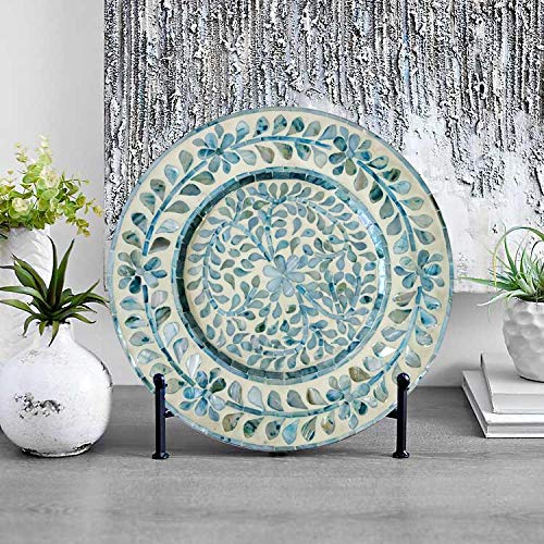 Mother Of Pearl Inlay Wood Charger Plates for Dining, Party, Wedding Reception and Decoration (Aqua Floral (2 Pack)) - Thumbnail 5