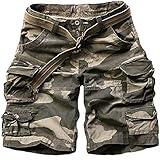 SHDIBA Mens Casual Cargo Shorts Cotton with Belt Loose Fit Pants Outdoor Wear