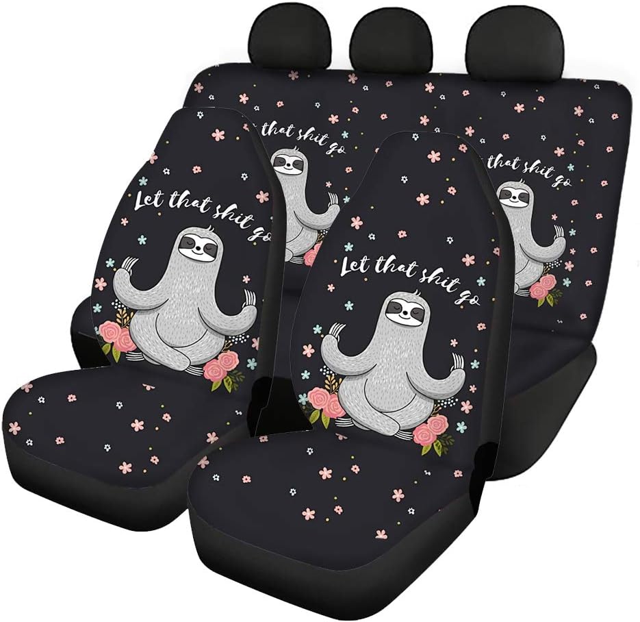 HUGS IDEA Novelty Polyester Car Seat Covers Full Set Front And Back, Funny Meditation Yoga Sloth