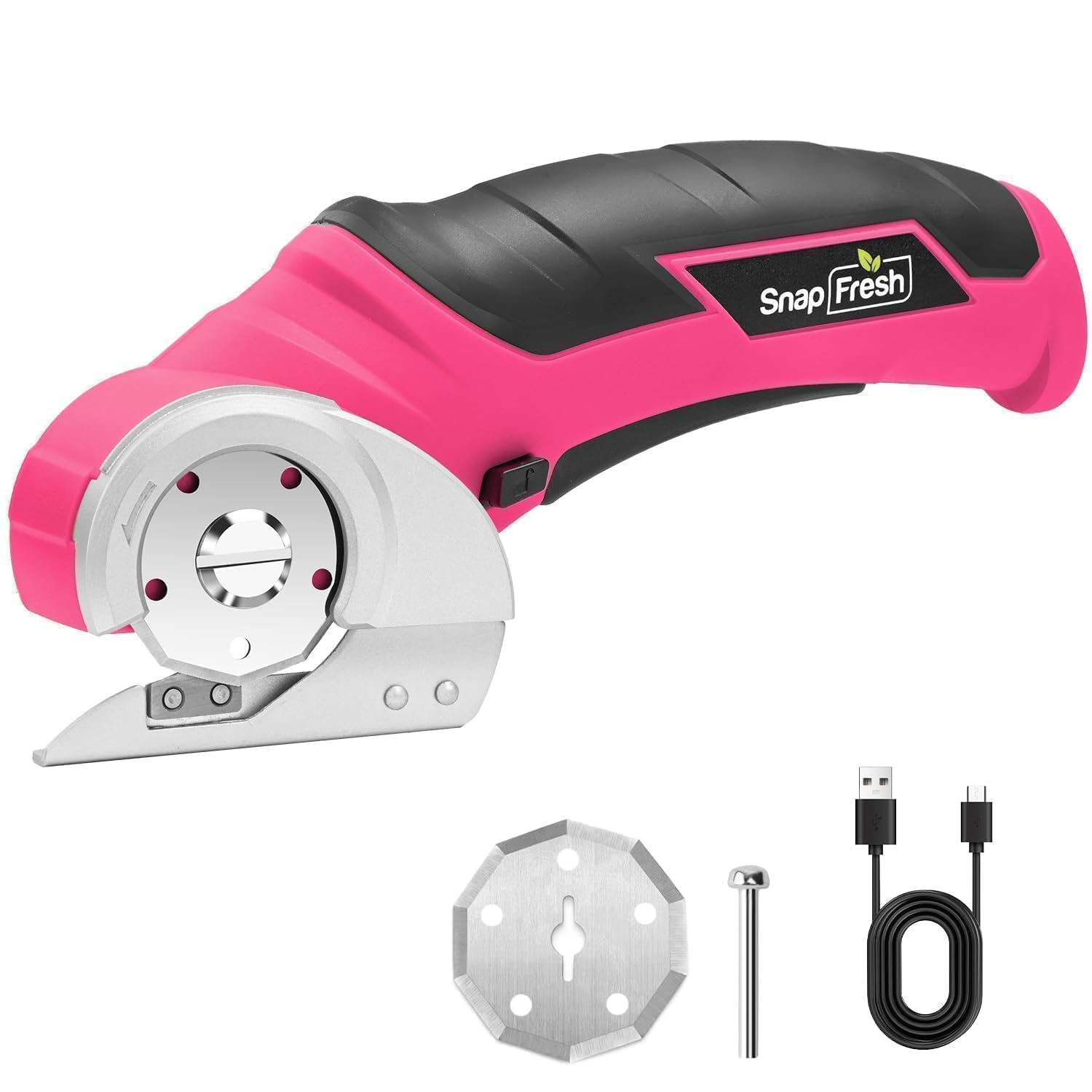Photo 1 of SnapFresh Cordless Electric Scissors- 4V Mini Cardboard Cutter for Boxes, Carpet, Paper – Rotary Cutter for DIY Projects, Safety Box Cutter with Battery & Type-C Cable(Hot Pink)