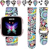 Wepro Floral Bands Compatible with Fitbit Versa/Versa 2/Versa Lite SE SmartWatch for Women Men, Silicone Fadeless Pattern Replacement Band Strap Accessories Wristbands, Small, Colorful Jellyfish