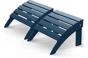 GreenVines Adirondack Ottoman Set of 2, HDPE All Weather Outdoor Folding Footrest, Plastic Adirondack Chair Footstool for Deck Backyard Patio Outside Poolside Porch Lawn, 19.7 inch Width, Blue