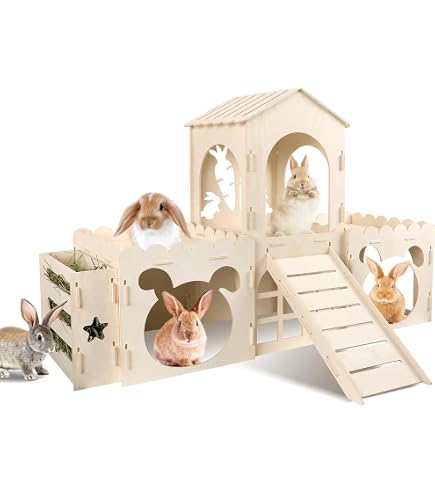Cat Tunnel Wooden Playpen HYLYUN Extra Large Wooden Rabbit Castle Bunny ...