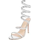 Baffoloo Womens's Rhinestone Sparkly Heels Sandals-Ankle Wrap Around Crystals Casual Evening Gowns Party Sandal Sandals