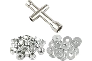 Rchobbytop 20 Pairs M4 Lock Nuts Serrated Flange Nylon Insert and M4 Flat Washers Cross Socket Wrench for 1/10 Traxxas Axial HPI Redcat HSP Model RC Vehicles Wheel, Silver