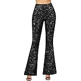 Women's Sparkly Flare Leggings, High Waisted Sparkle Bell Bottoms Pants Party Trousers for Club Night Out
